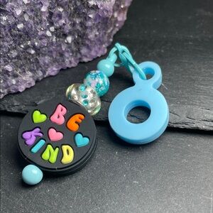 Colorful 'Be Kind' STRAW BLING Charm with Aqua Accents